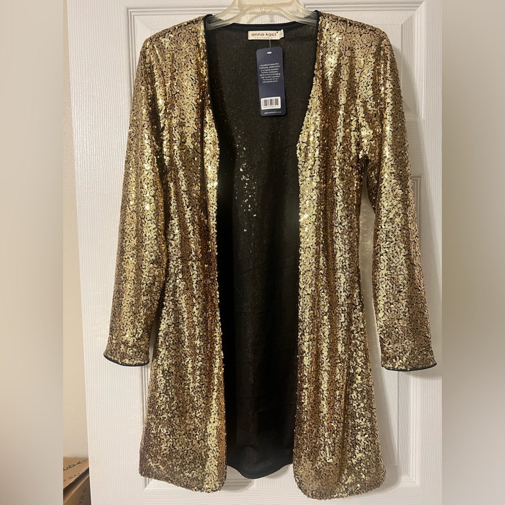 anna-kaci California gold sequin cocktail jacket Spark and shine NWT Small